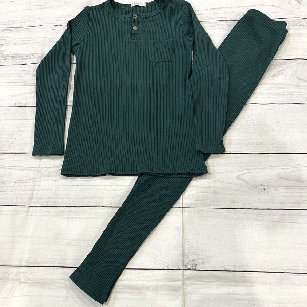 Coco Blanc Green Ribbed PJ's